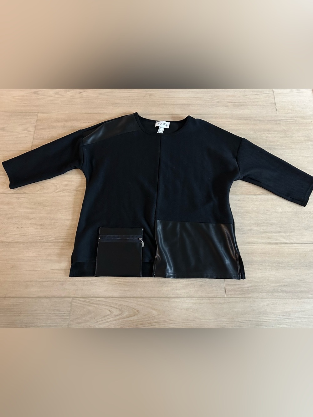 Joseph Ribkoff Women’s Size 12 Black 3/4 Sleeve Shirt with Faux Leather Panels